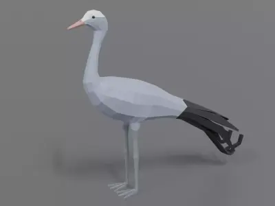 Low Poly Cartoon Blue Crane Low-poly 3D model