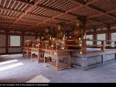 Japanese Modular Temple Low-poly 3D model