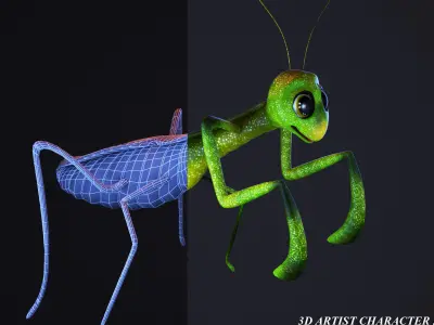 cartoon mantis Low-poly 3D model