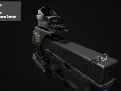 Glock 17 with mount red dot and flashlight and laser combo Low-poly 3D model