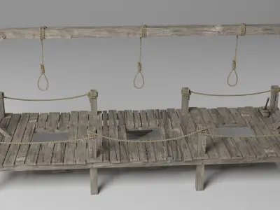 Gallow wooden platform with ropes 3D model