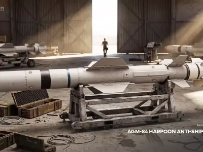 AGM-84 Harpoon Anti-Ship Textured PBR Missile 3D model