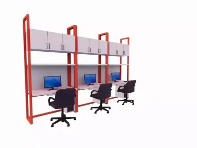 computer desk and rack 3d model Free 3D model
