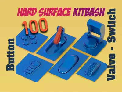 100 Buttons and switches hard surface kitbash - vol1 Low-poly 3D model