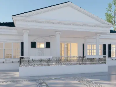 Classic white house Low-poly 3D model