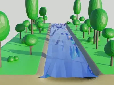 Low Poly River 3D Model area with trees and Free low-poly 3D model