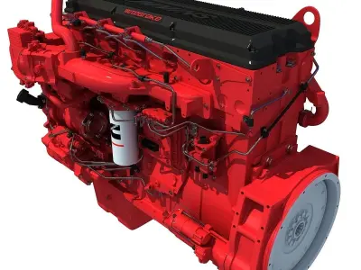 Red Heavy-Duty Diesel Engine Cummins 3D model