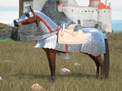 Medieval Armored Warhorse Fur Rigged 3D model purchase