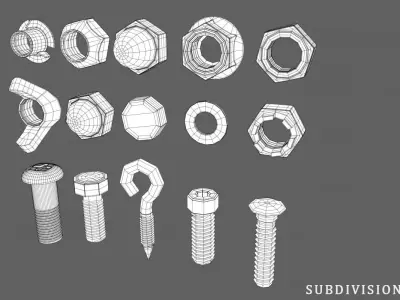 Industrial Screws Pack Low-poly 3D model