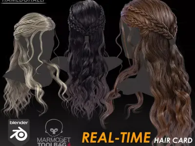 Real Time Hair Card Female Hairstyle part 15 Low-poly 3D model