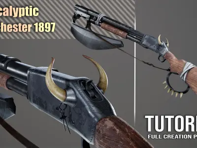 Apocalyptic Winchester 1897  3D Model plus Full Tutorial Low-poly 3D model