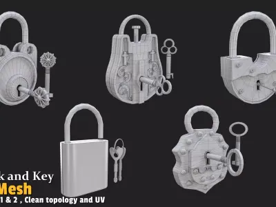 10 Lock and Key Base Mesh VOL01 Low-poly 3D model
