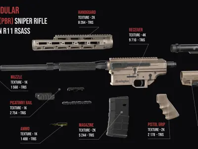 modular sniper rifle Remington R11 RSASS Low-poly 3D model