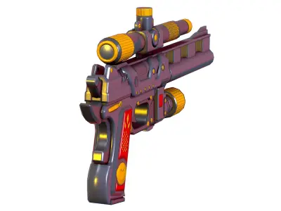 Low Poly Pistol Revolver Telescopic Sight Low-poly 3D model