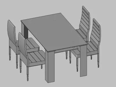 Modern Rectangular Dining Set  Revit Family 3D model