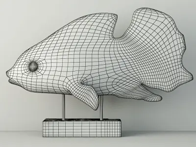 Hand-Carved Driftwood Fish On Stand 4 3D model