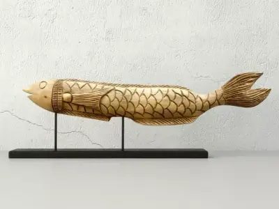 Hand Carved Wood Fish 3D model