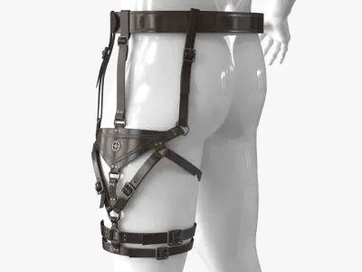 Leather Harness Leg Pouch Tactical Hunting Low-poly 3D model