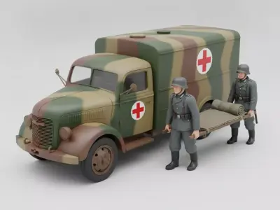 WWII German Medical Truck Stretcher Team 3D Printable STL Model 3D print model