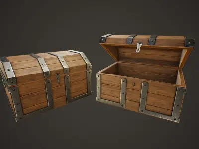 Medieval Treasure Chest - Wooden Chest II Low-poly 3D model