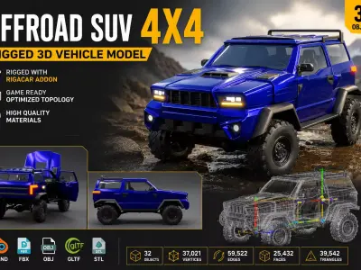Rigged Offroad SUV 4x4 Vehicle Game Ready Low-poly 3D model
