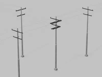 Utility Pole - Metal Mast with Double Crossarms 3D model