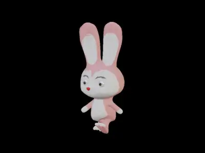 Rabit Cartoon Character Pink Low-poly 3D model