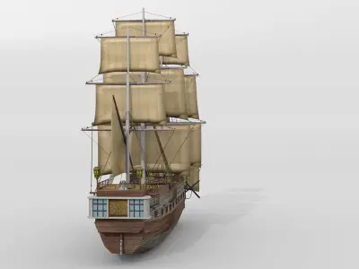 Historical French sail ship 3D model