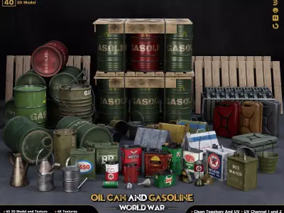 40-Oil Can and Gasoline Low-poly 3D model