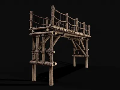 Modular Wooden Rope Bridge Low-poly 3D model
