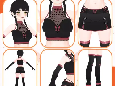 VRM TOKYO GOTHIC CYBERPUNK GIRL BLACK SKIRT 3D model
