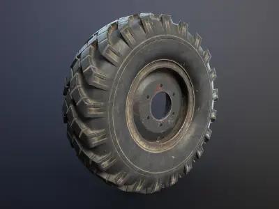 BTR-40 APC and GAZ-63 Truck Wheel Low-poly 3D model