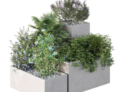 HQ Tree and bush garden box outdoor VOL 07 Free 3D model