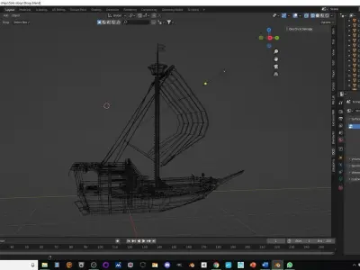 Sloop pirate ship Low-poly 3D model