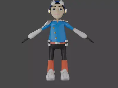 Aviator men pilot in costume airplane with tool Low-poly 3D model