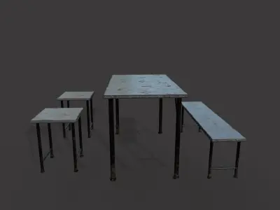 Rusty Metal Table Chairs and Bench Free low-poly 3D model