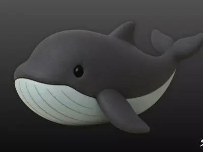 Cartoon Plush Whale Low-poly 3D model