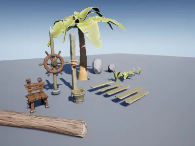 Stylized Beach Pack  Low-poly 3D model