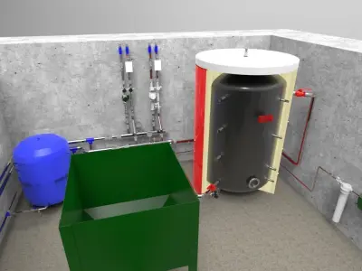 Industrial Boiler Room on wood pellets 3D model
