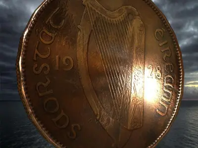 Ireland penny Low-poly 3D model