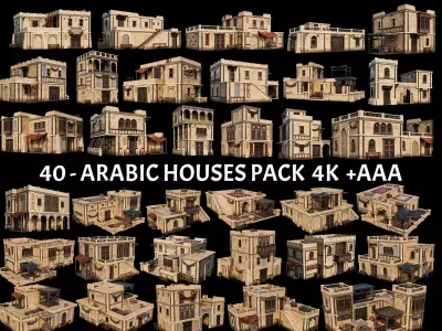 40-Arabic Houses Pack 4K PBR Low-poly 3D model