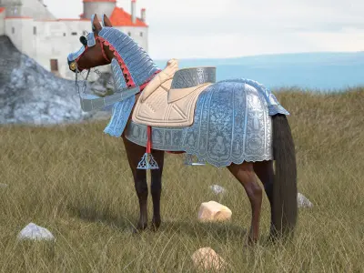 Medieval Armored Warhorse Fur Rigged 3D model purchase