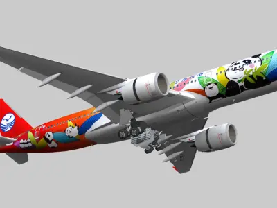 Airbus A350-900 XWB Sichuan Airlines livery Low-poly 3D model