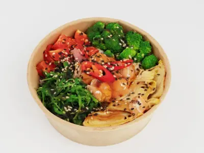 poke bowl with tuna rice tomatoes pepper broccoli 3D model