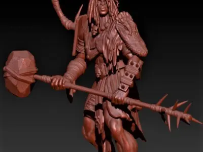 Berserk warlord with horns and spear 3D print model