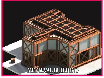 Medieval Low Poly Building Castle Wooden Village Stone House 42 Low-poly 3D model