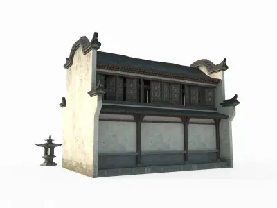 Two story residential buildings in ancient Asian architecture 3D model