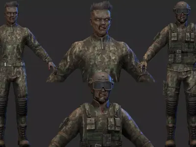 Military zombie Low-poly 3D model