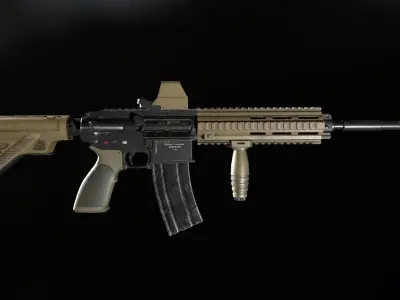 HK416 heckler and koch Assault riffle gun Low-poly 3D model