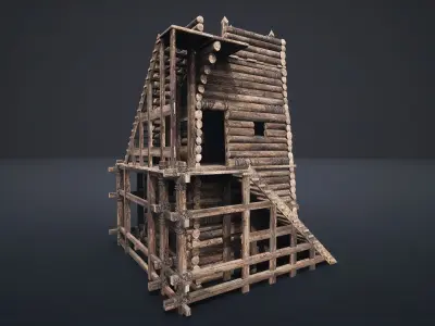 VIKING MEDIEVAL WATCHTOWER TOWER FORT FORTRESS CASTLE WALLS AAA Low-poly 3D model